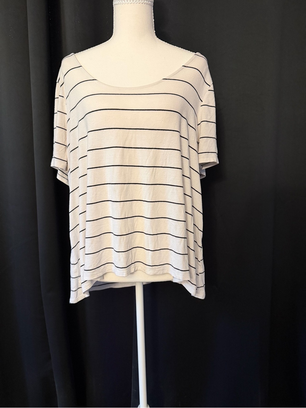 Forever 21 White and Black Striped Scoop-Neck Short Sleeve Top